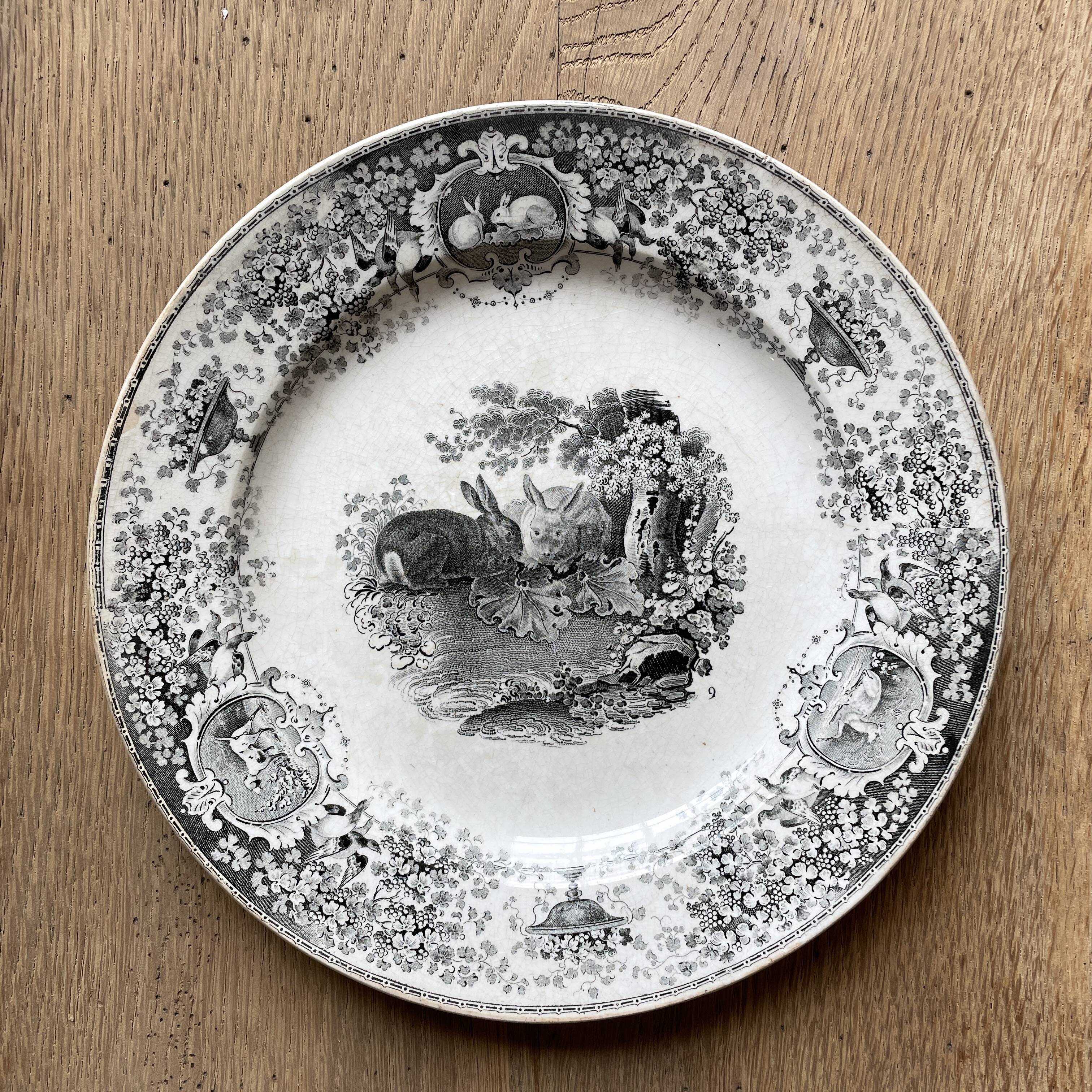 Old decorative plate Creil & Montereau "rabbit"