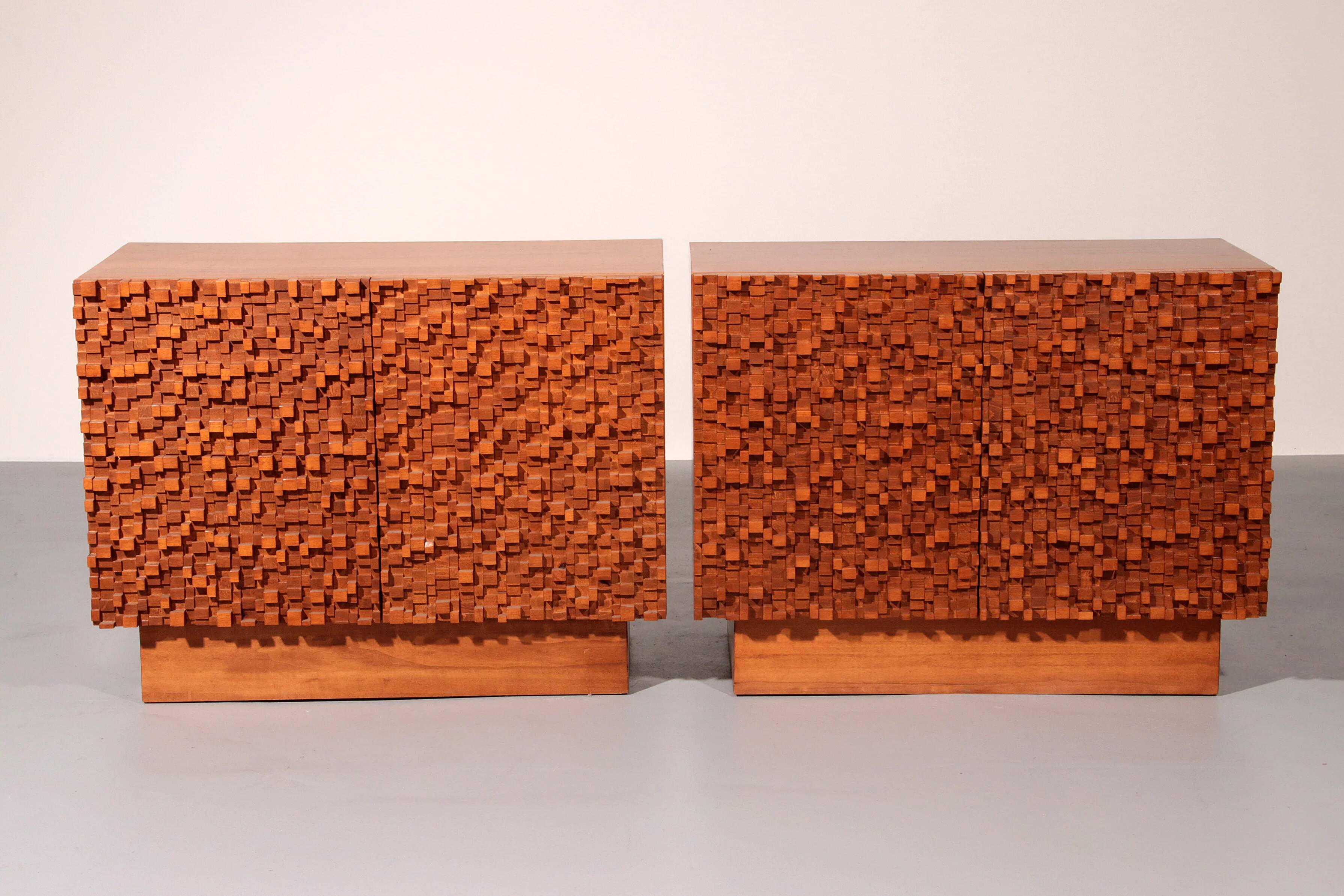 Contemporary pair of Brutalist sideboards made of solid wood