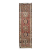 1970s Vintage Persian Handmade Wool Cotton Red Runner Rug 88x329