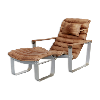 Mid-Century Pulkka Lounge Chair & Ottomane by Ilmari Lappalainen for Asko