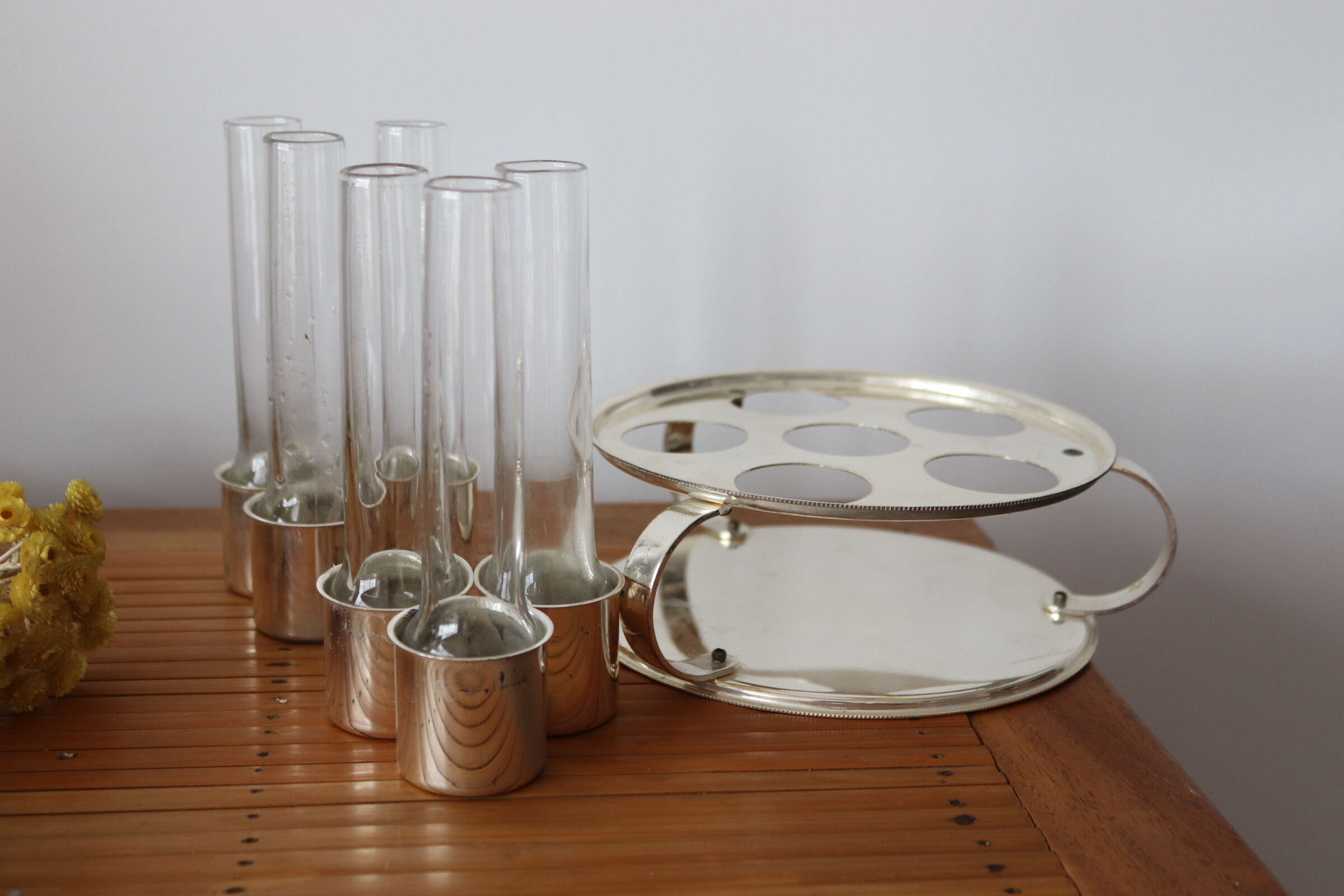 Vials and silver-plated vodka servant
