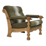 1970s, Danish armchair, original condition, wool, solid oak wood.