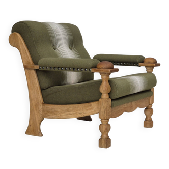1970s, Danish armchair, original condition, wool, solid oak wood.