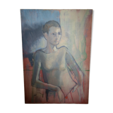 Oil on canvas embedded - female portrait - 65x46cm
