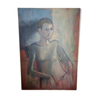 Huile sur toile enchâssée - portrait féminin - 65x46cm