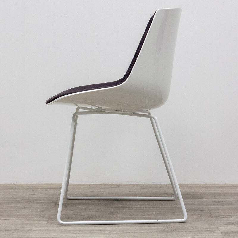 MDF Flow chair lacquered white shell and brown fabric
