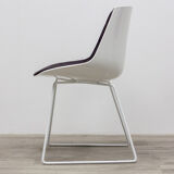 MDF Flow chair lacquered white shell and brown fabric