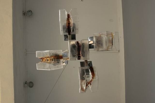 Chandelier 1970 design glass and stainless steel