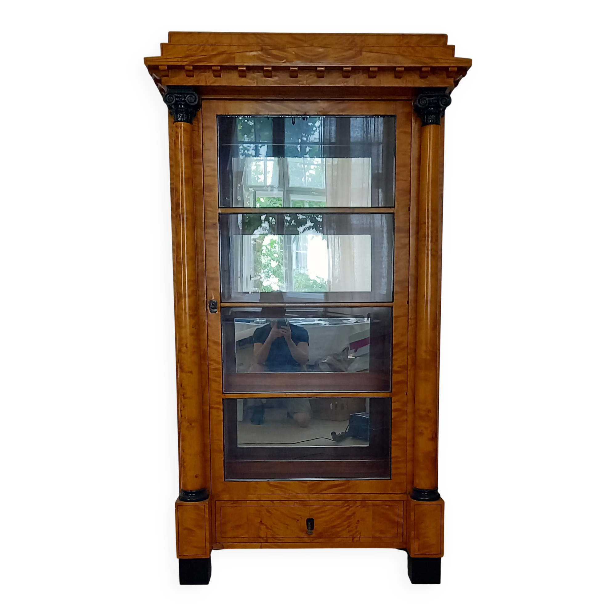 Antique German Biedermeier Birch Display Cabinet