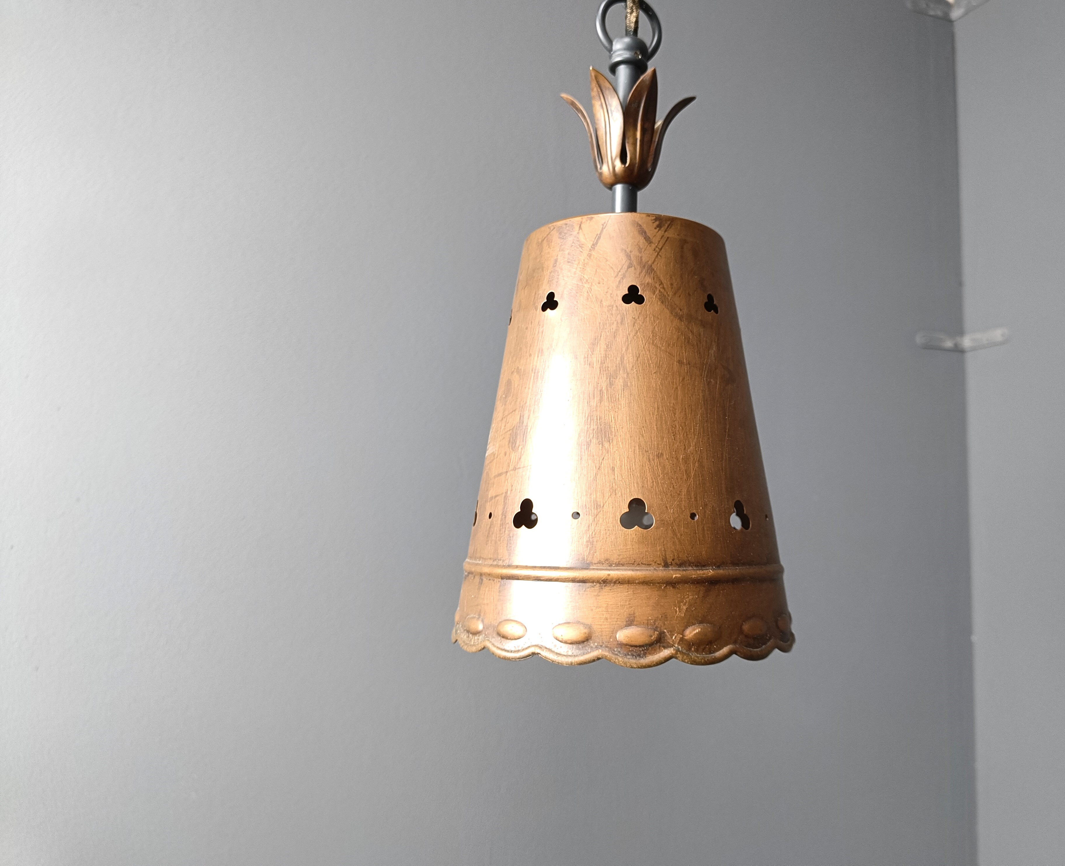 Brutalist copper pendant light, 1970s
