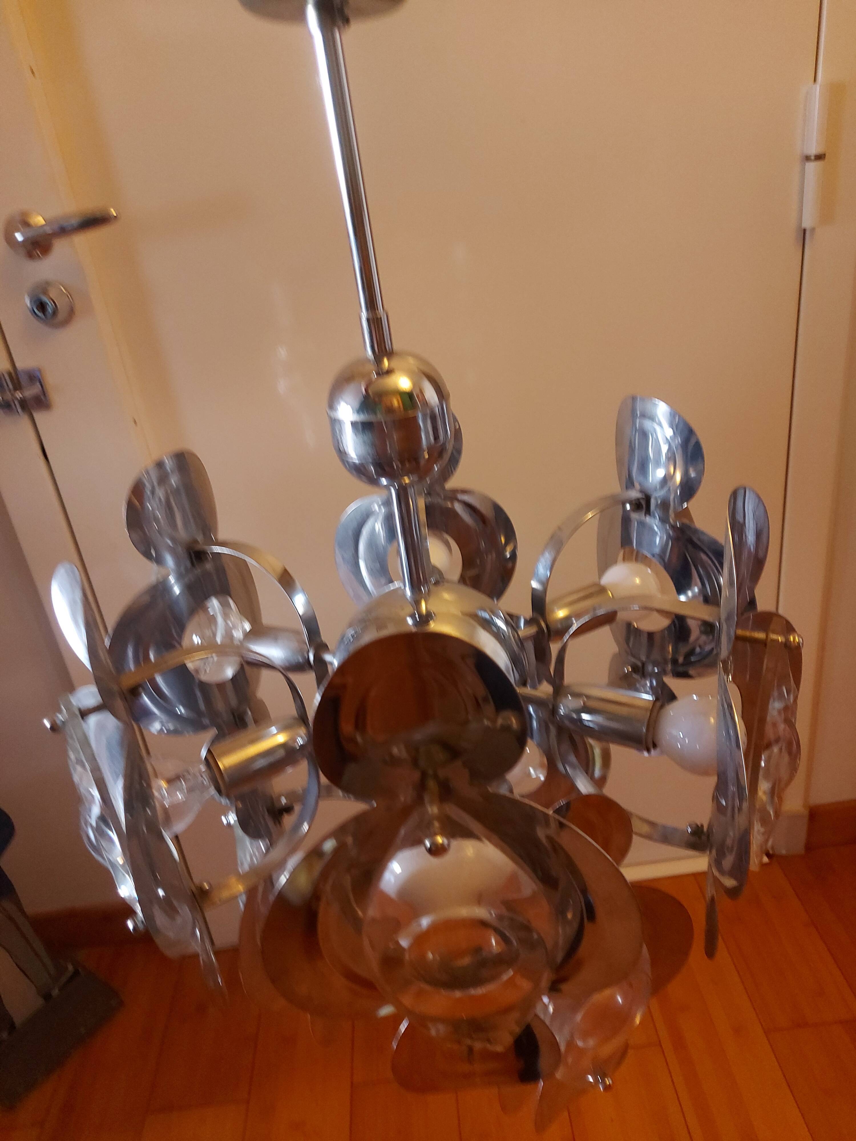 Vintage chandelier 70'S Oscar Torlasco , 9 lights