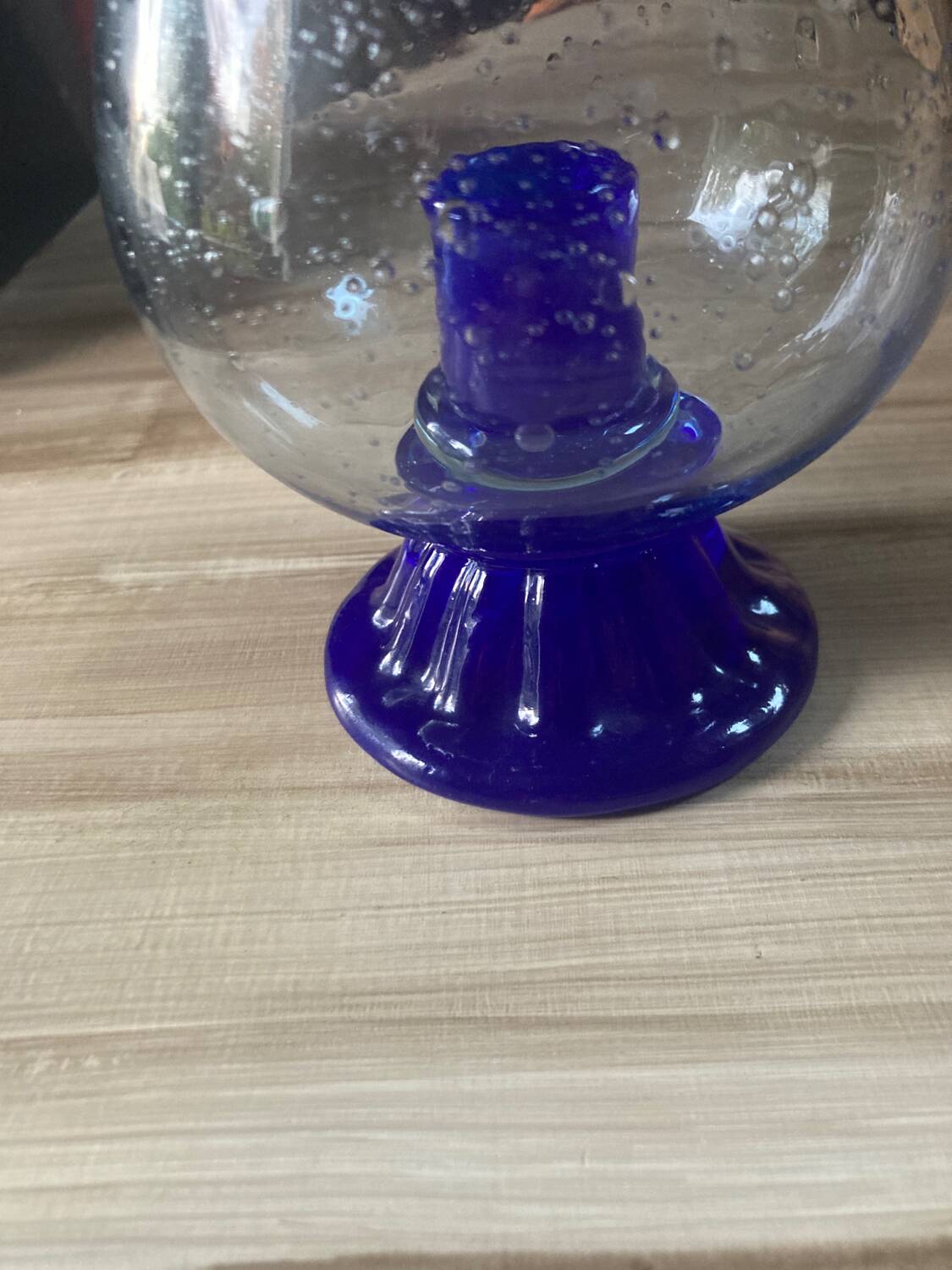 Biot blue bubble glass candle holder