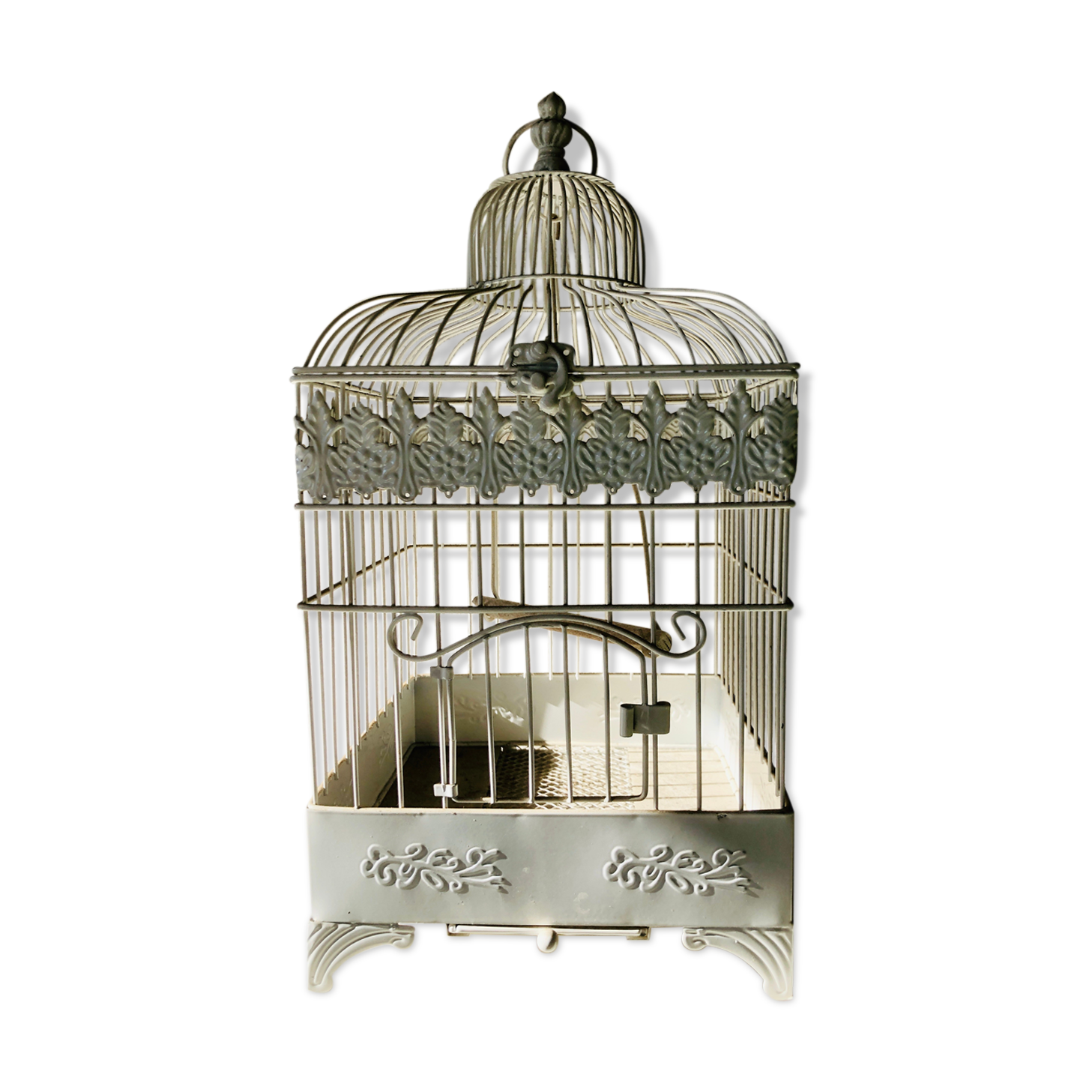 White patinated iron birdcage