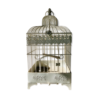 White patinated iron birdcage
