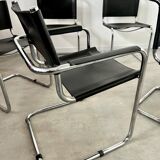 Set of 6 design chairs Matteo Grassi tubular metal and black leather year 70/80 Bauhaus style