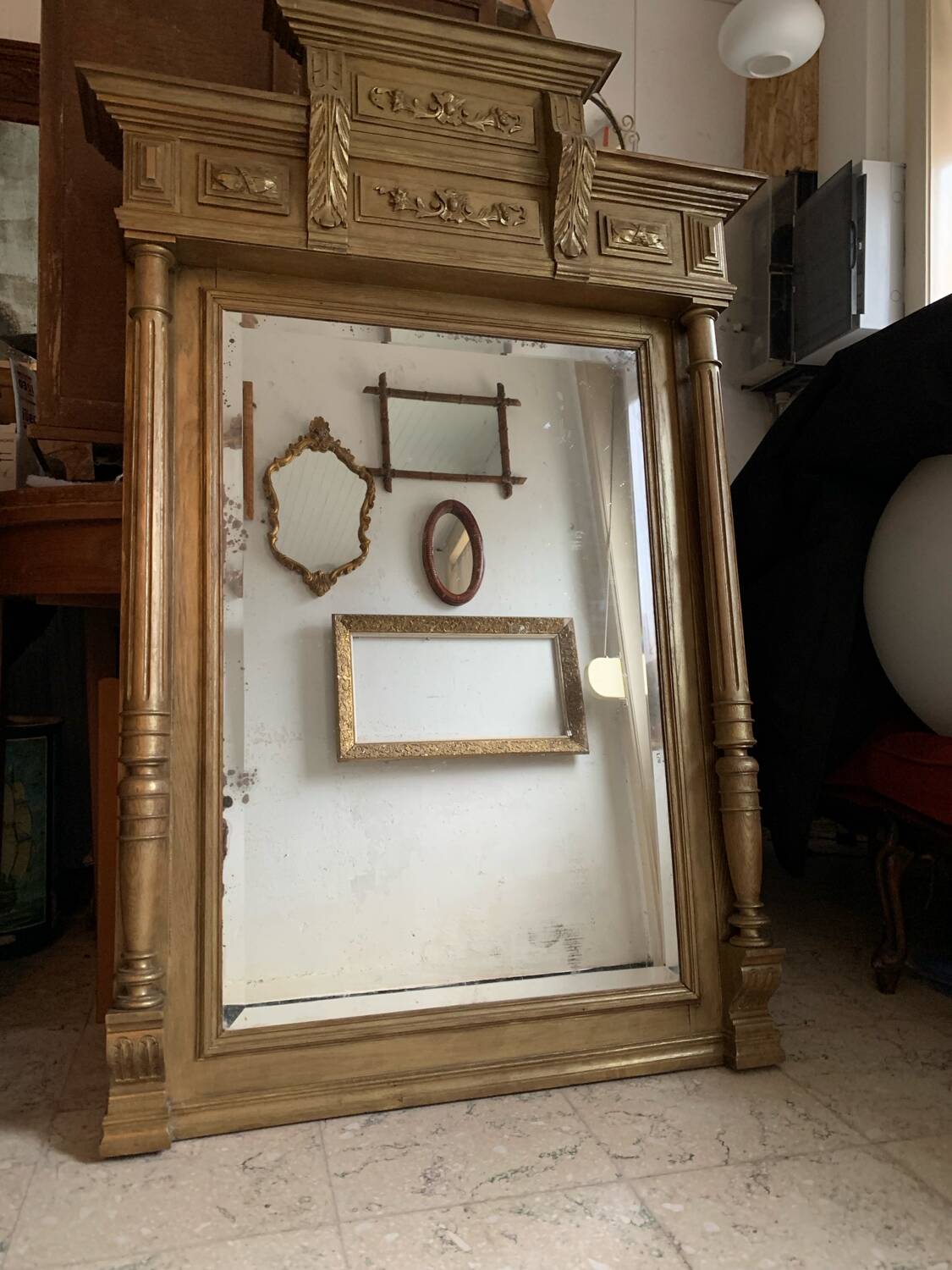 Large mercury beveled wooden mirror