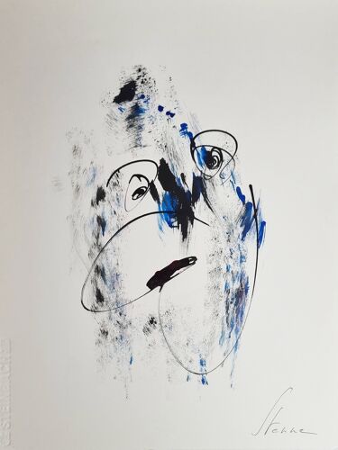 Robert Stenne Abstraction technique mixte aquarelle & encre de chine signé