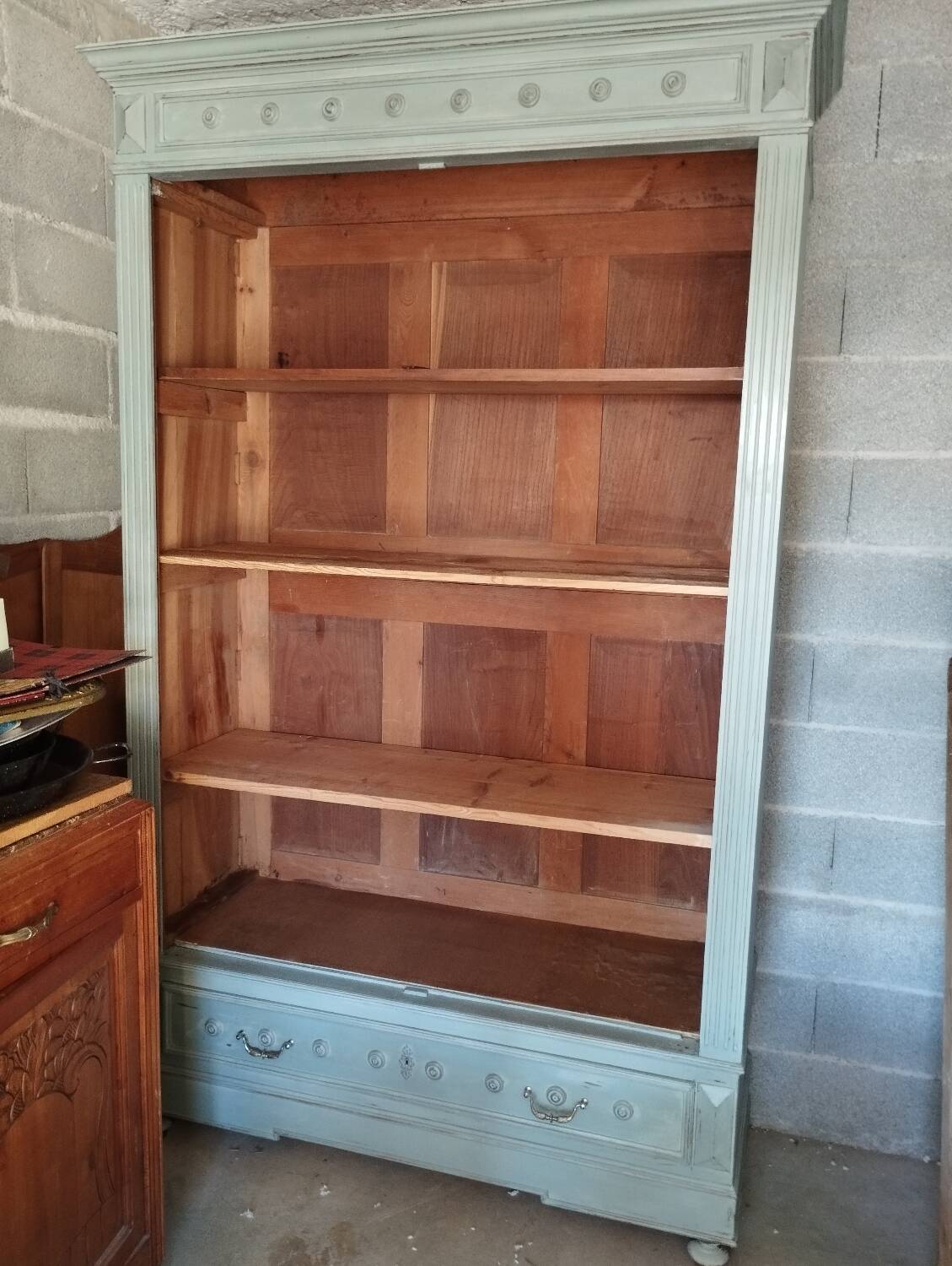 Old 2-door bookcase with chalk paint blue patina