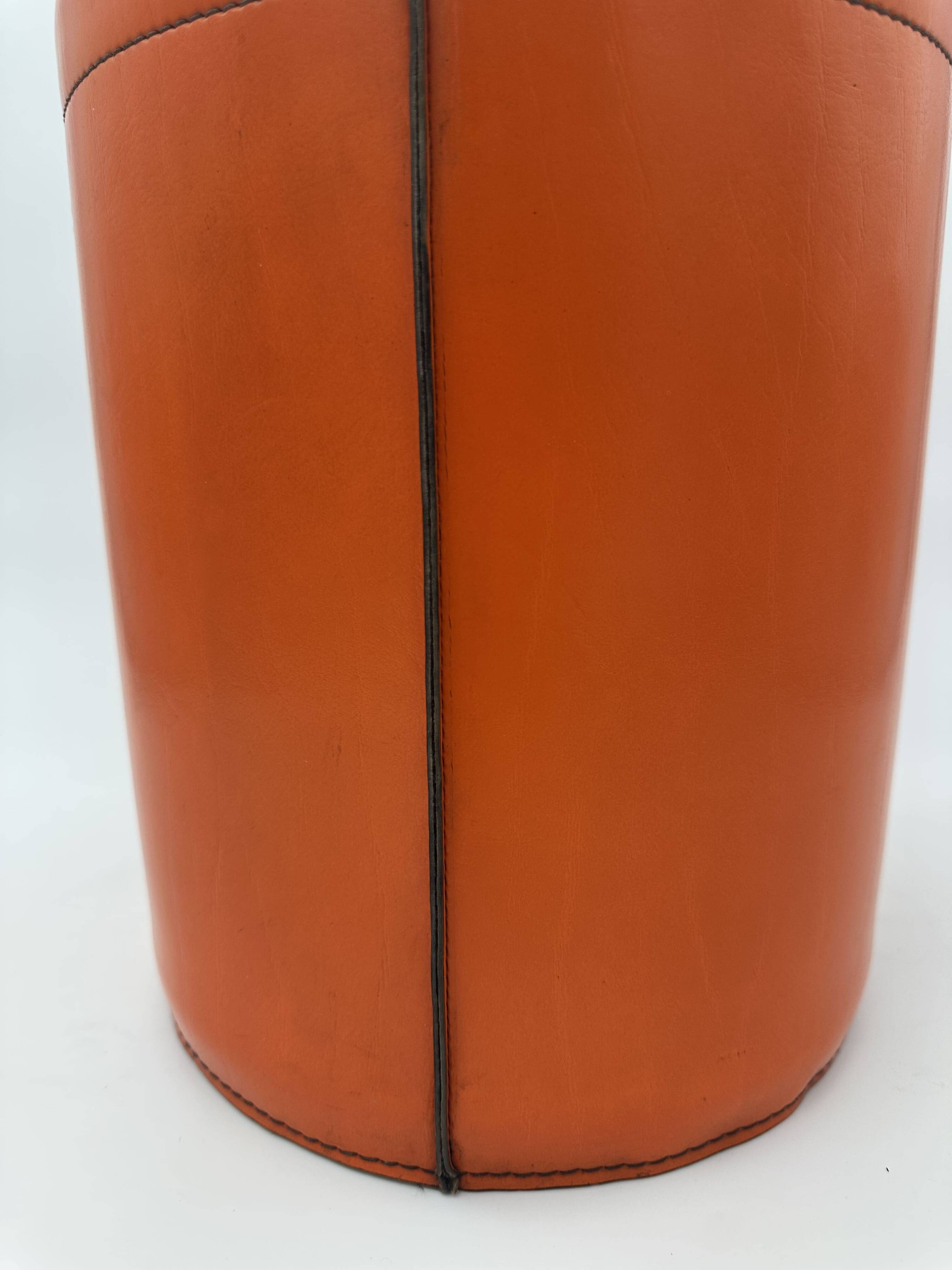 Orange Leather Waste Paper Basket in the Style of a Saddler, in the Taste of Hermès, Ann