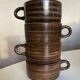 Set de 4 tasses déjeuner Salins décor bois 1970