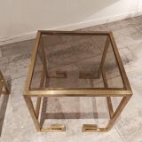 Set of 2 vintage g-shaped side tables in brass
