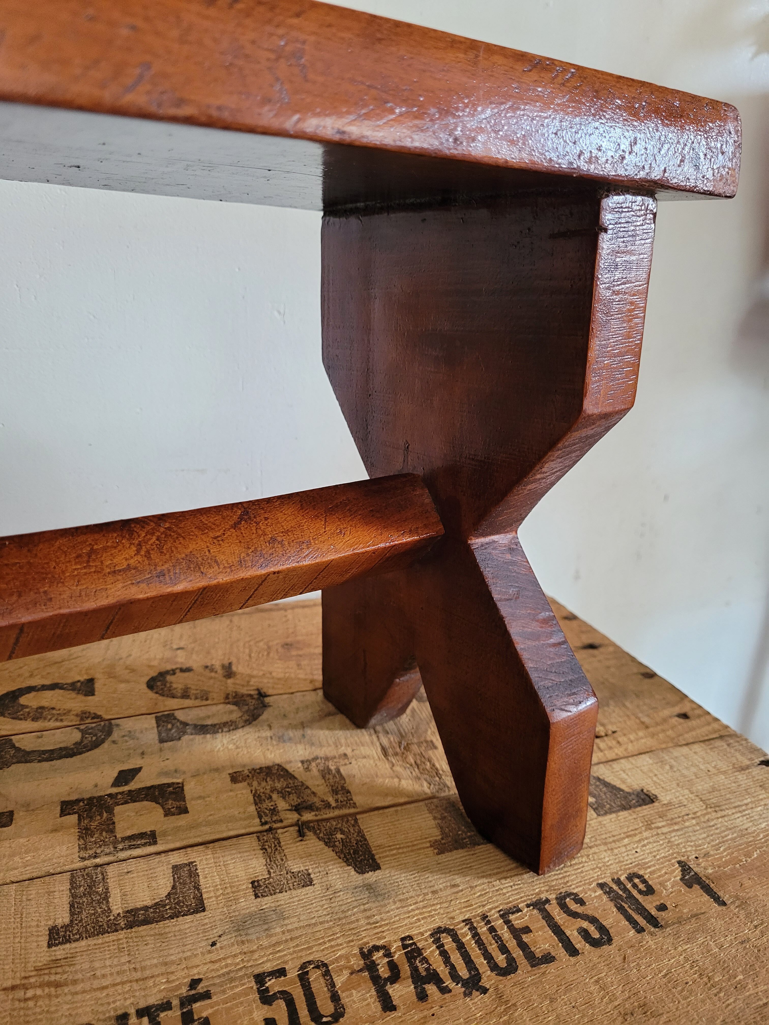Brutalist wooden stool
