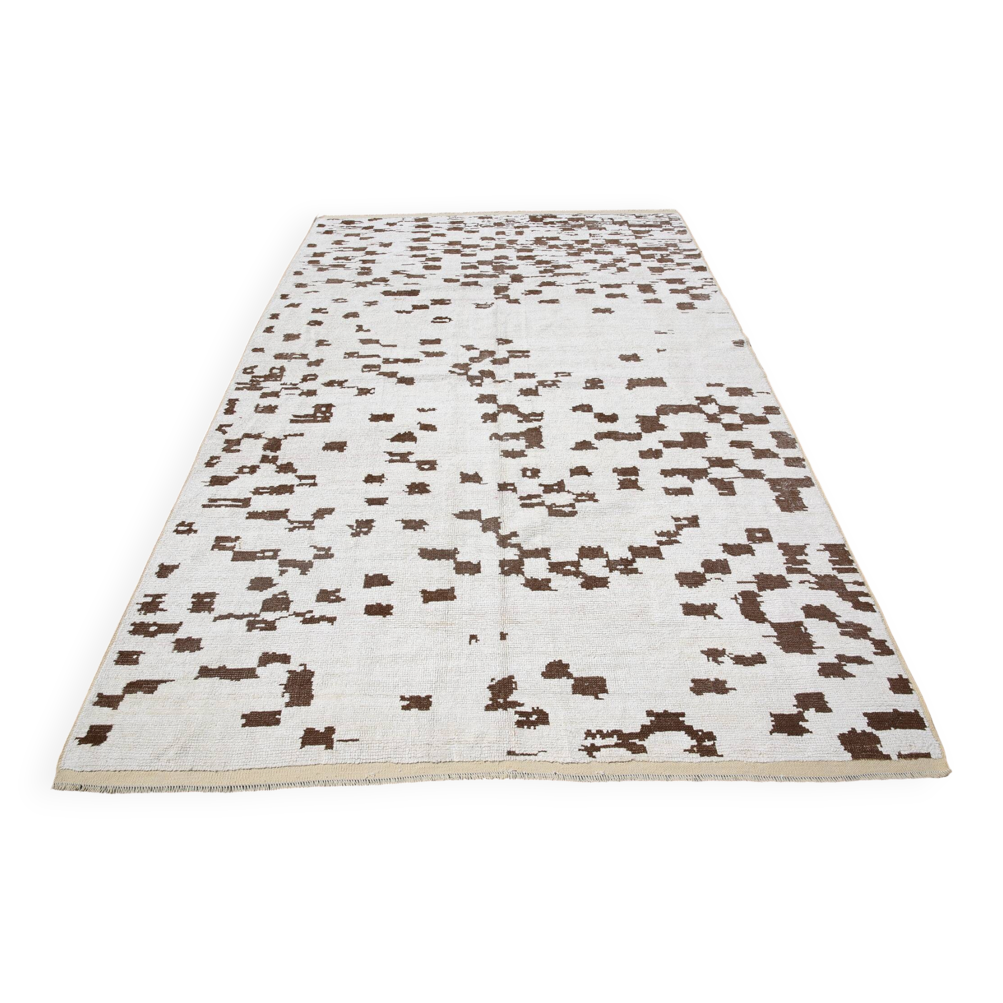 Tapis vintage surdimensionné fait main en laine 100 % crème et marron, 208x303 cm