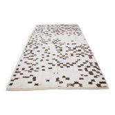 Tapis vintage surdimensionné fait main en laine 100 % crème et marron, 208x303 cm