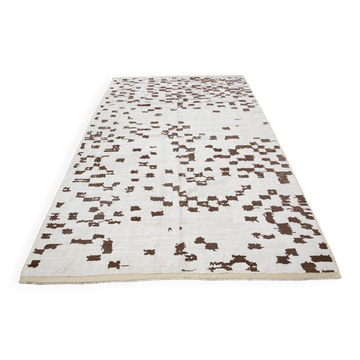 Tapis vintage surdimensionné fait main en laine 100 % crème et marron, 208x303 cm