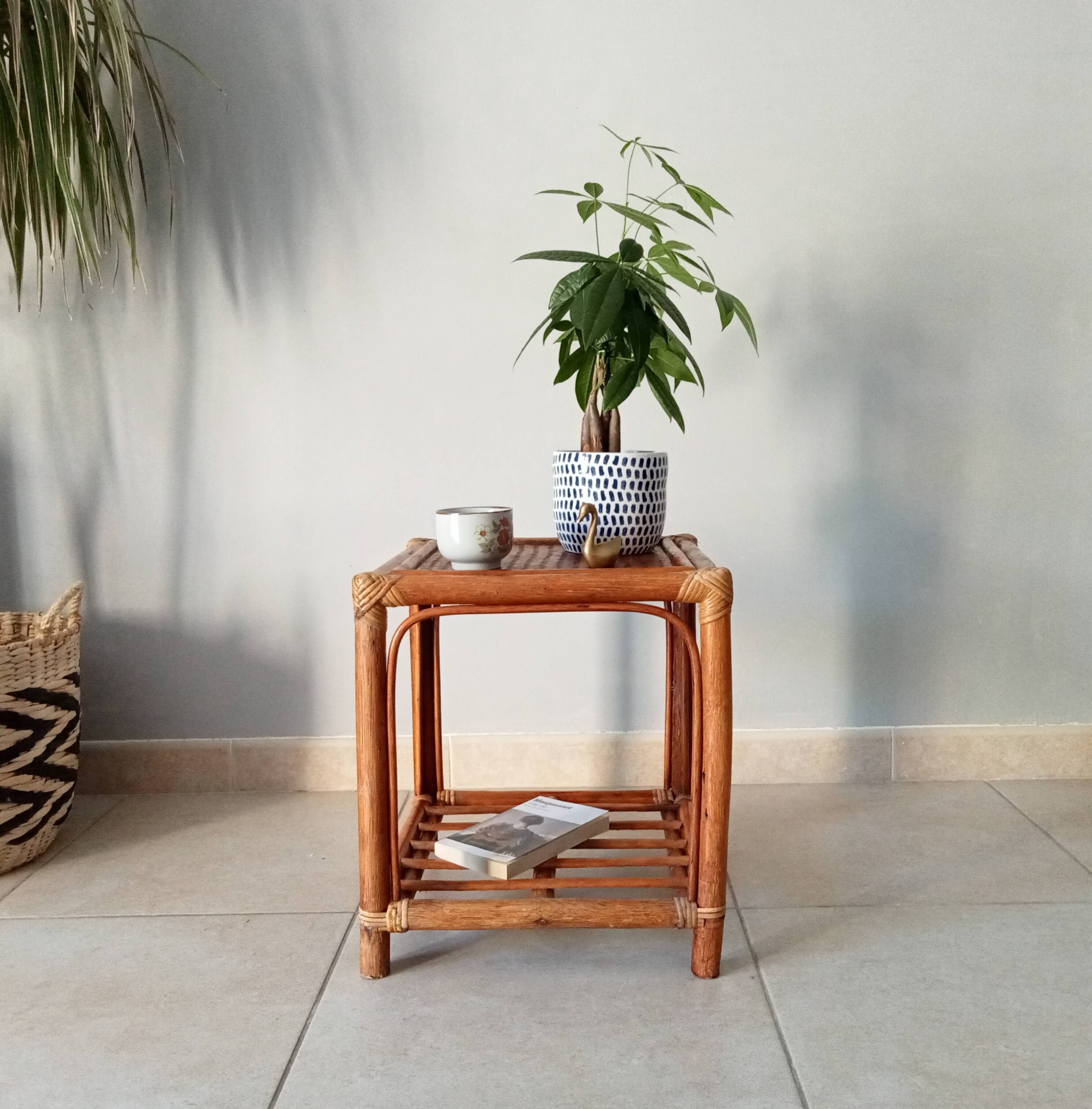 Vintage side table in rattan and bamboo