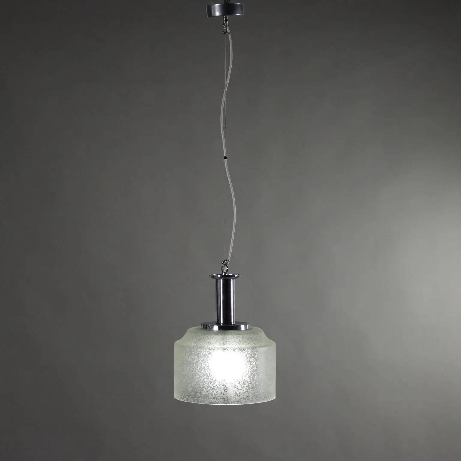 Suspension vintage en métal chromé et verre, Italie, années 1970