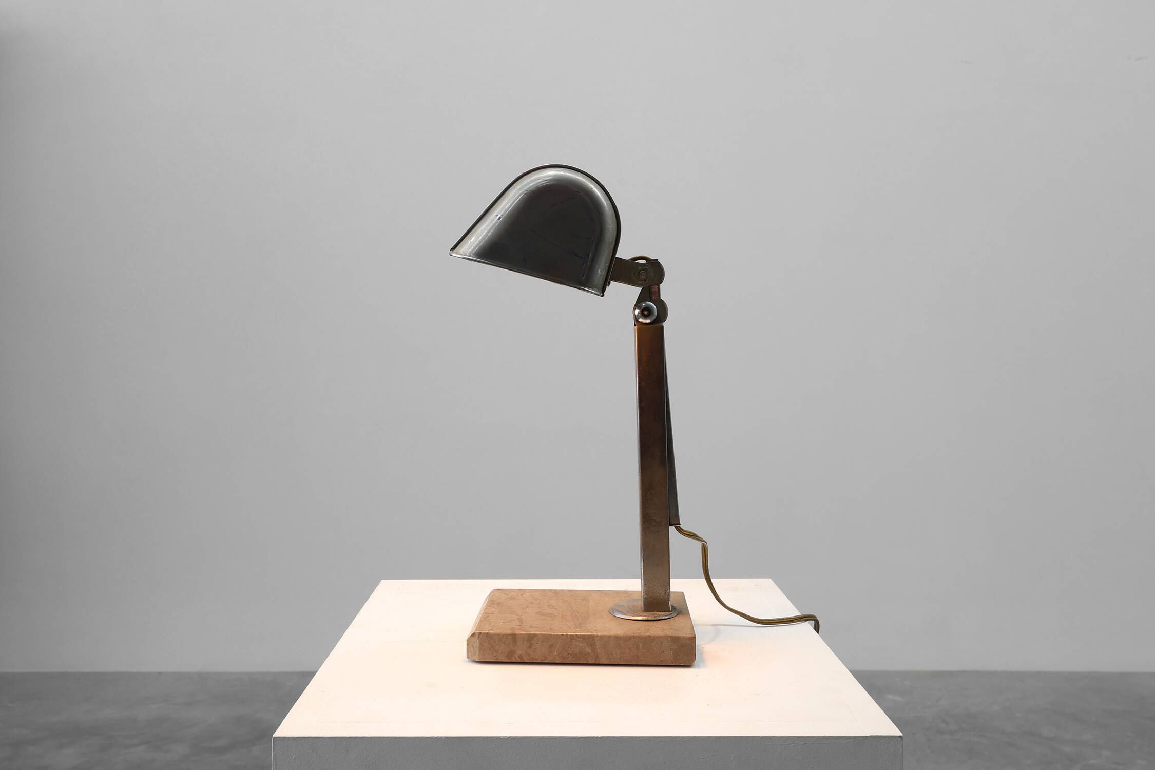 Art Deco Industrial metal and travertine Desk Lamp, Belgium 1930s
