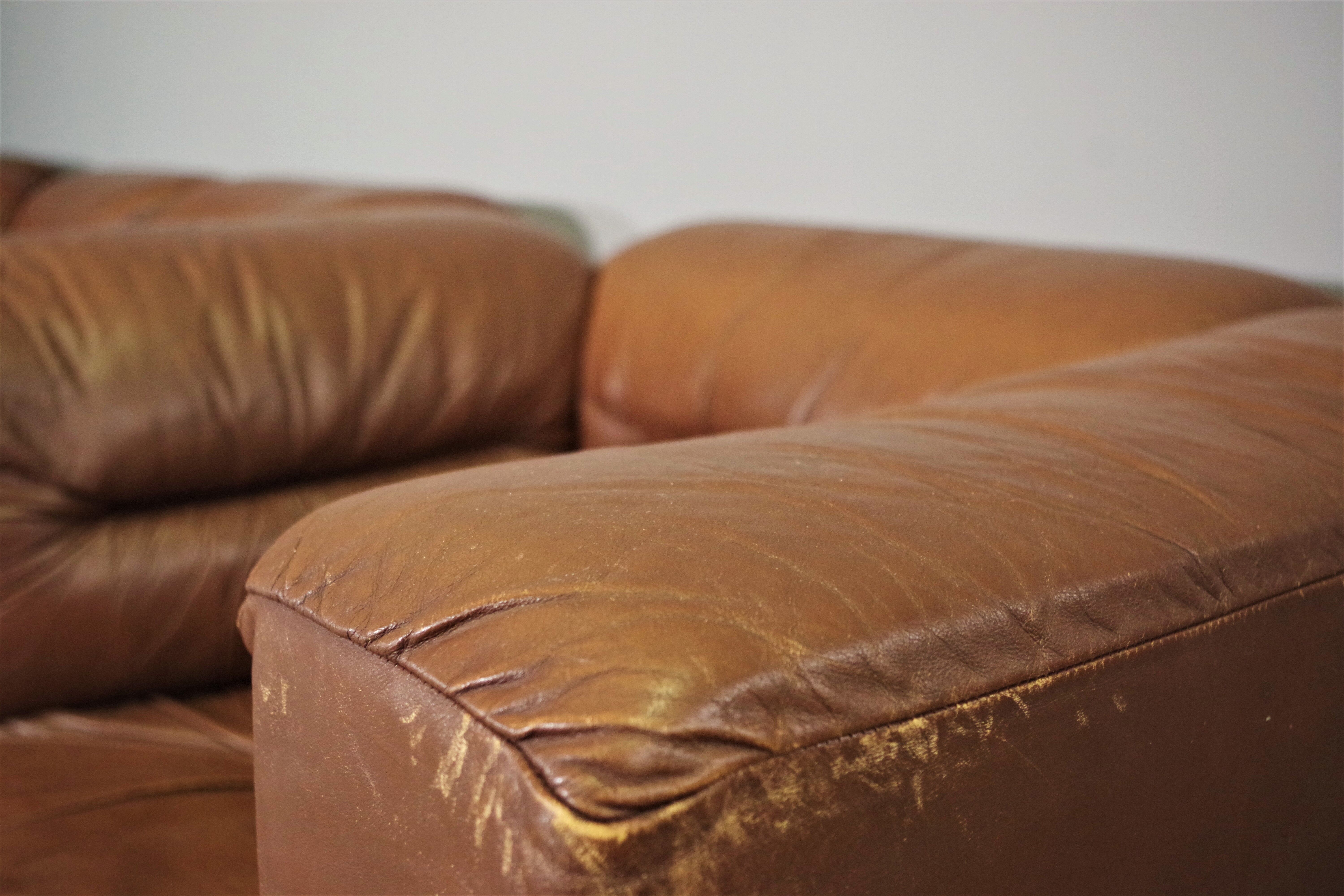 Cognac leather armchairs by BL Arredamenti, 1970s, set of 4
