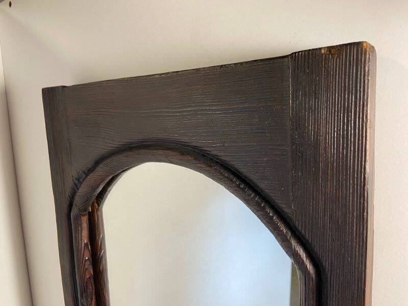 Antique Decorative Mirror Solid Oak Wood Frame Molded Vintage Art