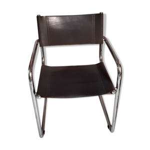 Fauteuil cuir gris piétement alu