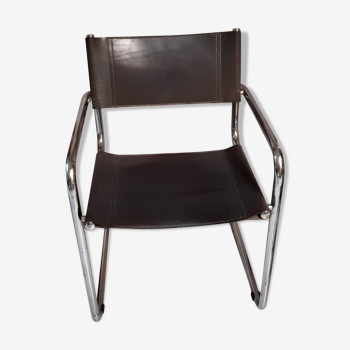 Gray leather armchair with aluminum base