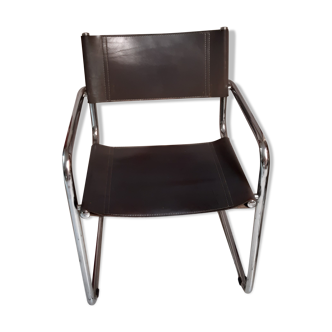 Fauteuil cuir gris piétement alu