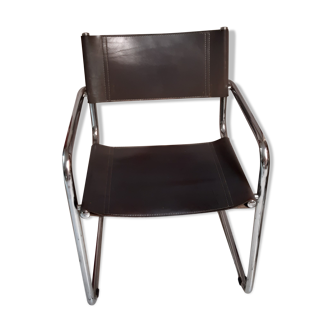 Gray leather armchair with aluminum base