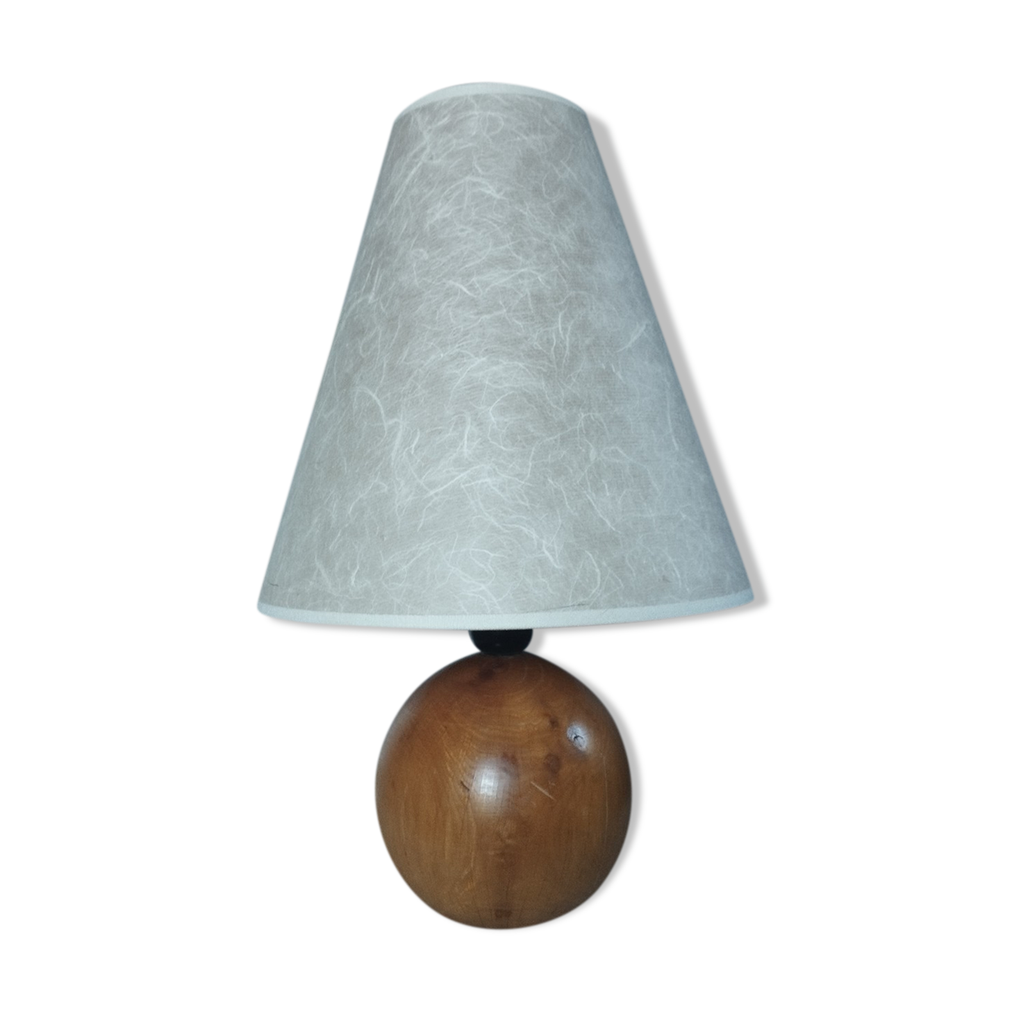 Table lamp foot ball light wood, lampshade ecru paper, 1970's