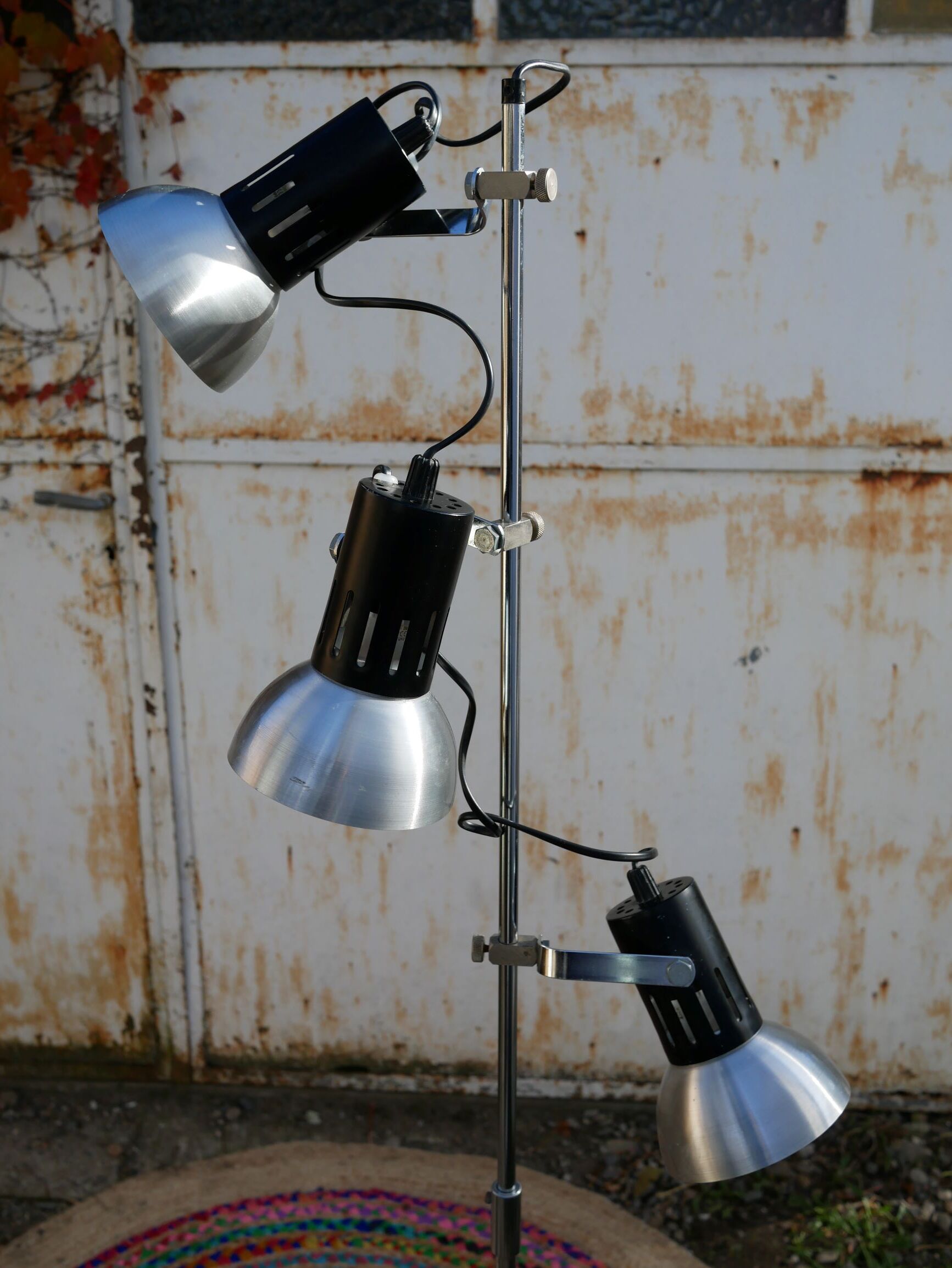 Floor lamp in metal chrome with 3 spotlights, 70s