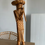 Statuette figurine straw wicker character musician height 42 cm