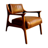 Scandinavian armchair in leather and walnut by Ferdinand 1960