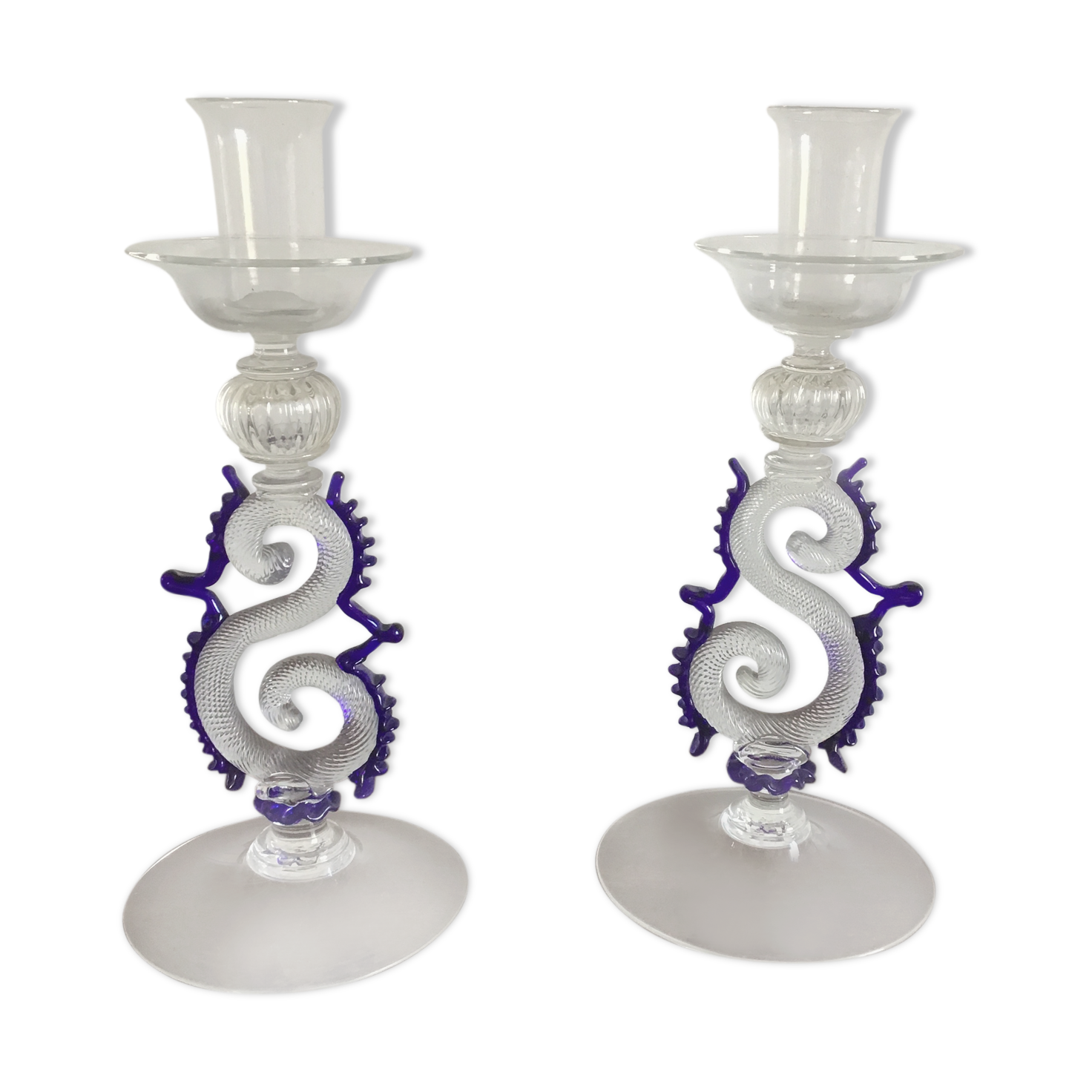 Set of 2 Murano glass candlesticks