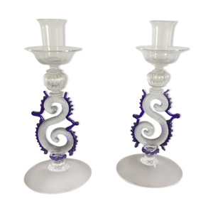 lot 2 bougeoirs en verre