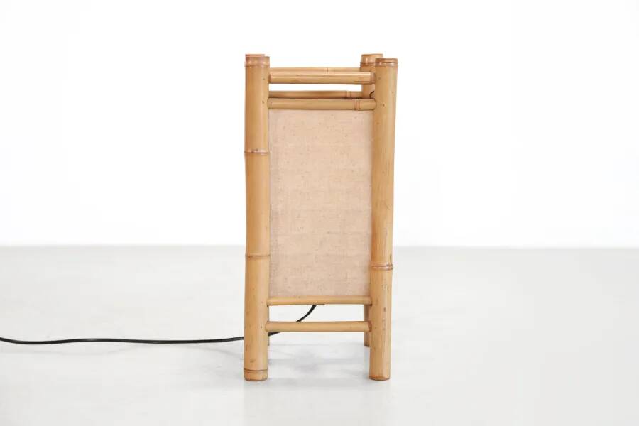 Vintage Japanese Tarogo table lamp in bamboo and linen