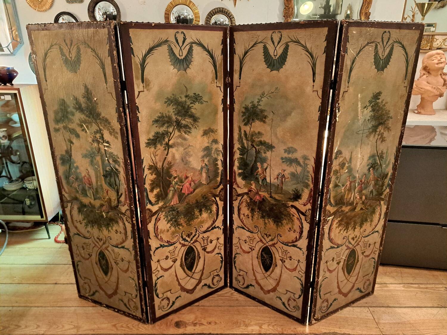 Louis XVI period screen, oil on canvas