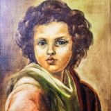 Portrait d'un petit garçon, années 1940, huile sur toile, encadré