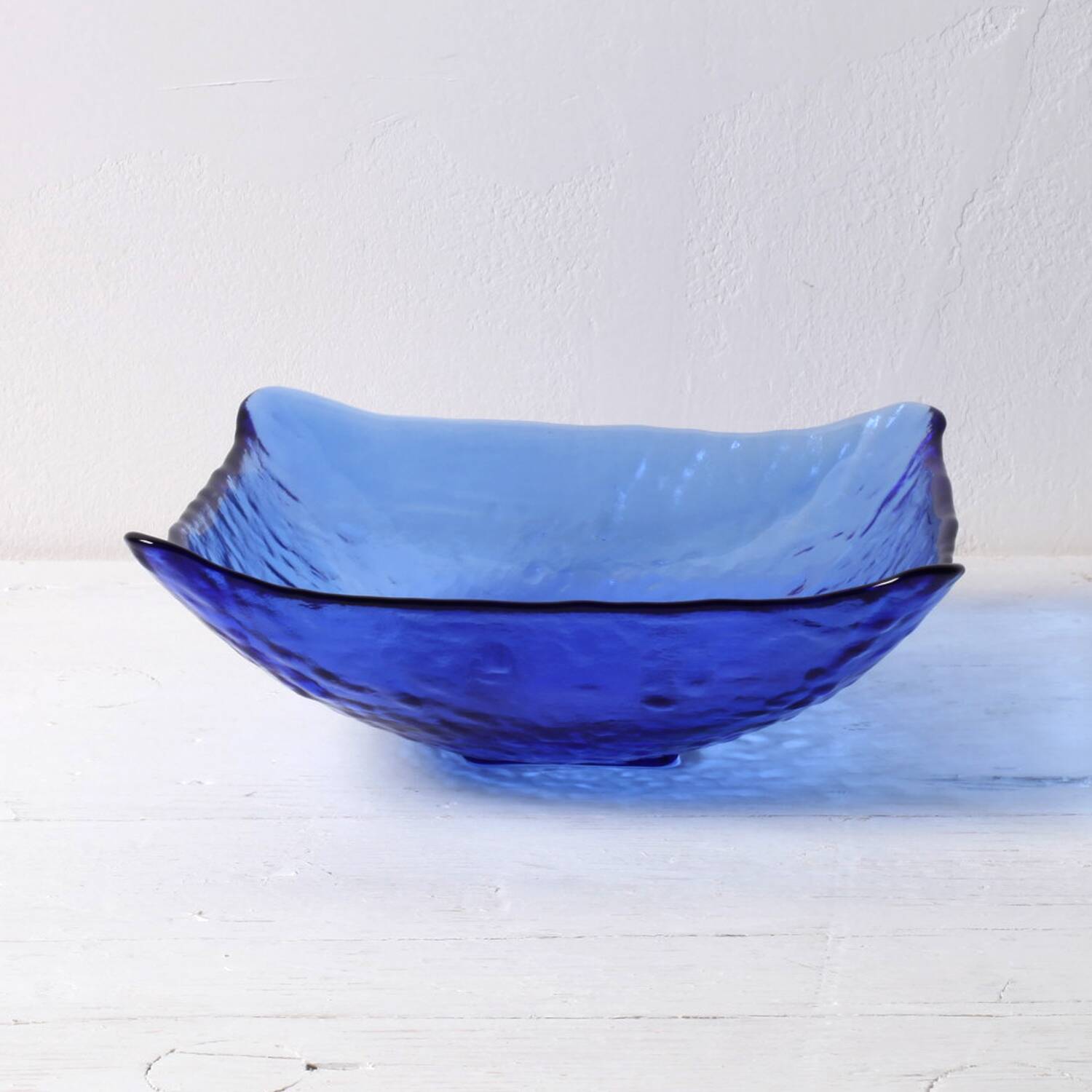 Vintage Square Cobalt Blue Glass Bowl, Italian Glass Tray / Italy / 1970s
