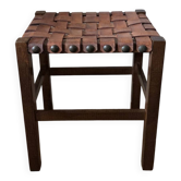 Woven leather and wood stool