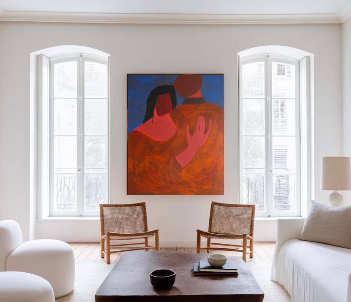 Large minimalist figurative painting couple "near you"